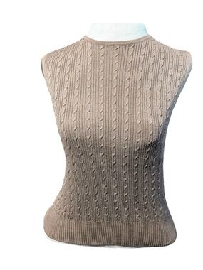 Vintage Joseph A 100% silk Sleeveless Cable‎ Knit Sweater tank Tan